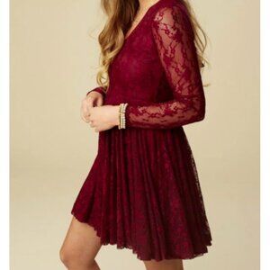 Altar'd State Lace Dress Womens M Burgundy Romantic Vintage-Inspired Whimsigoth